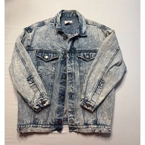 Calvin Klein Sport Jacket Womens Small Blue Acid Wash Denim Thrashed Vintage‎